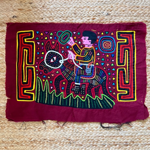 Kuna Mola Textile Panama authentic hand stitched appliqué embroidery cowboy - Picture 1 of 13
